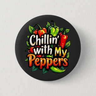 Badge Rond 5 Cm Chillin' avec mes poivrons - Graphisme chili color