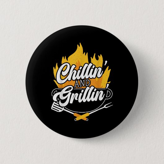 Badge Rond 5 Cm Chillin Et Grillin Bbq Grillmaster Barbecue (Devant)
