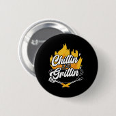 Badge Rond 5 Cm Chillin Et Grillin Bbq Grillmaster Barbecue (Devant & derrière)