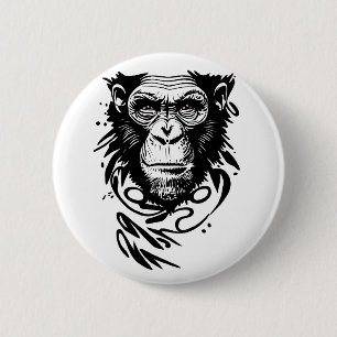 Badge Rond 5 Cm Chimpanzé Ape Animaux sauvages Nature Illustration