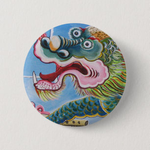 Badge Rond 5 Cm Chinese Foo Dog / Lion Guardian Mural