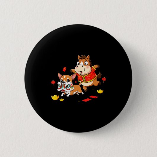 Badge Rond 5 Cm Chinese Horse Chihuahua Funny Kid Mens Womens Happ (Devant)
