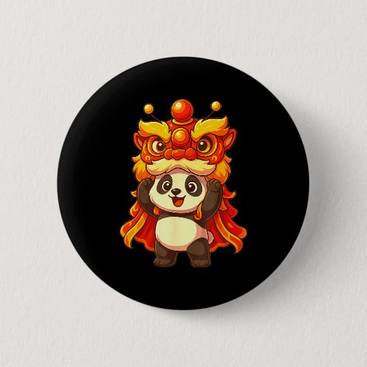 Badge Rond 5 Cm Chinese Lunar New Year Lion Dance Cute Panda China (Devant)