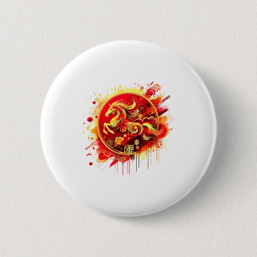 Badge Rond 5 Cm Chinese New Year 2026 Horse Happy Chinese New Year (Devant)