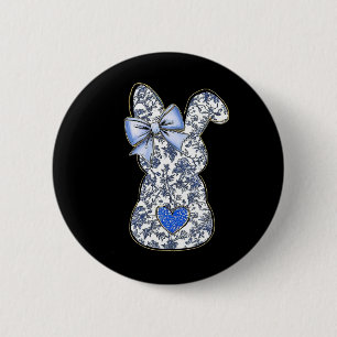 Badge Rond 5 Cm Chinoiserie de Pâques Lapin Floral Avec Cute Blue