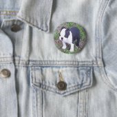 Badge Rond 5 Cm Chiot de Boston Terrier (En situation)