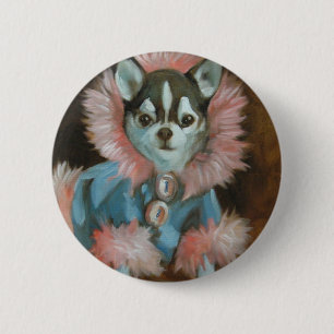 Badge Rond 5 Cm Chiot de chiwawa avec la veste rose et bleue