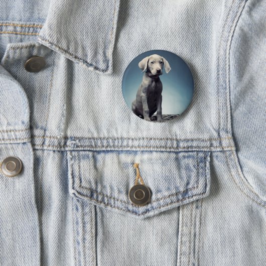 Badge Rond 5 Cm Chiot de Weimaraner (En situation)