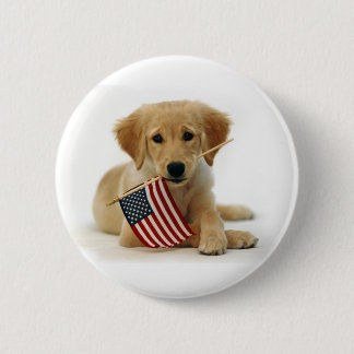 Badge Rond 5 Cm Chiot et drapeau de golden retriever