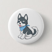 Badge Rond 5 Cm Chiot Husky Mignon (Devant)