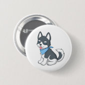 Badge Rond 5 Cm Chiot Husky Mignon (Devant & derrière)