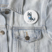 Badge Rond 5 Cm Chiot Husky Mignon (En situation)