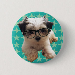 Badge Rond 5 Cm Chiot mignon en verres de hippie