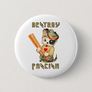Badge Rond 5 Cm Chiot rétro mignon - Détruire le fascisme