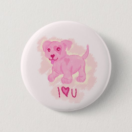Badge Rond 5 Cm Chiot rose (Devant)