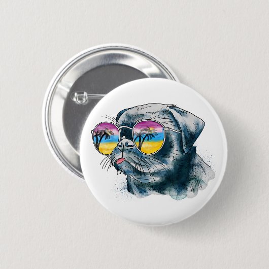 Badge Rond 5 Cm Chiot tropical d'aquarelle (Devant & derrière)
