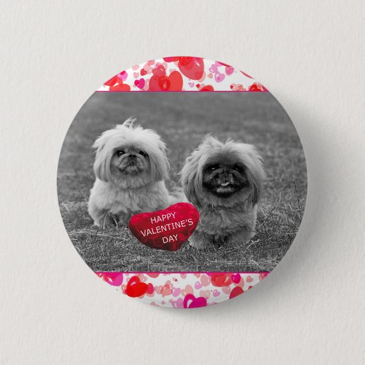 Badge Rond 5 Cm Chiots Pekingese souhaitant Heureuse Sainte-Valent (Devant)