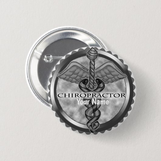Badge Rond 5 Cm Chiropraticien en argent (Devant & derrière)
