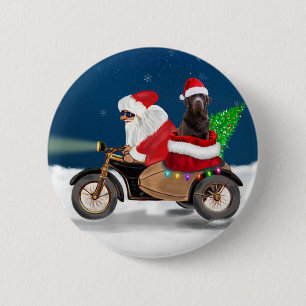 Badge Rond 5 Cm Chocolat Labrador Chien Noël Père Noël