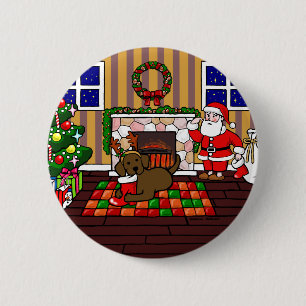 Badge Rond 5 Cm Chocolat Labrador et bande dessinée de Noël de