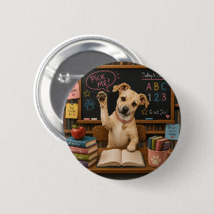 Badge Rond 5 Cm Choisis-moi ! Chien d'école mignon levant la patte