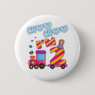 Badge Rond 5 Cm Choo Choo I m 2 2e train d'anniversaire