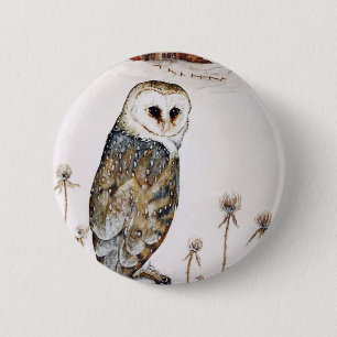 Badge Rond 5 Cm Chouette à la corne à la chasse