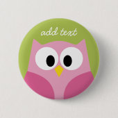 Badge Rond 5 Cm Chouette caricaturale mignonne - rose et vert citr (Devant)