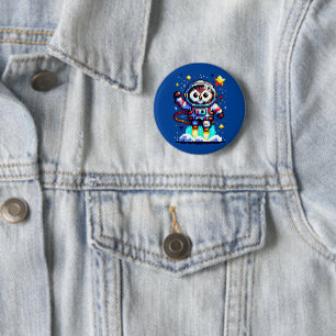Badge Rond 5 Cm Chouette cosmique : Explorateur d'espace 8 bits