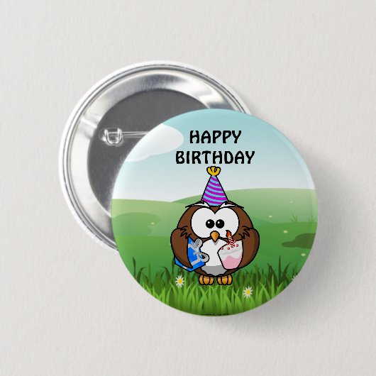 Badge Rond 5 Cm Chouette d'anniversaire (Devant & derrière)