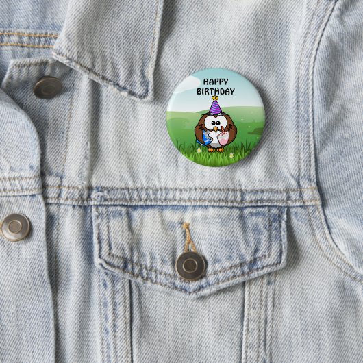 Badge Rond 5 Cm Chouette d'anniversaire (En situation)
