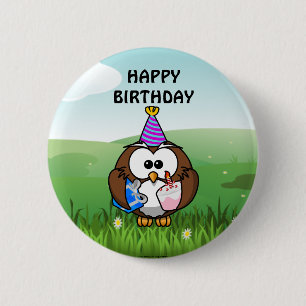 Badge Rond 5 Cm Chouette d'anniversaire
