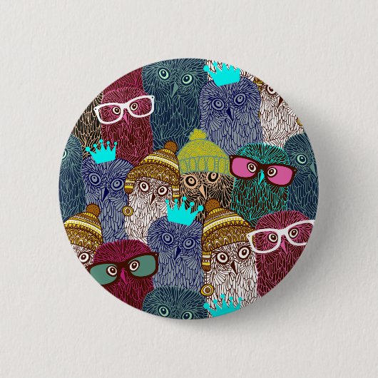 Badge Rond 5 Cm Chouette dans la couronne (Devant)