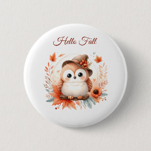 Badge Rond 5 Cm Chouette d'automne mignonne assise sur une branche