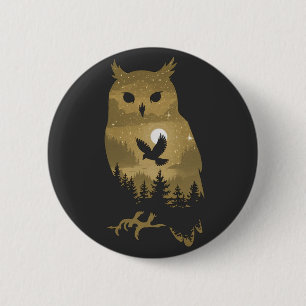 Badge Rond 5 Cm Chouette de nuit Silhouette