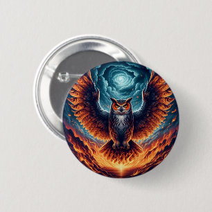 Badge Rond 5 Cm Chouette flamboyante Phoenix Ascension
