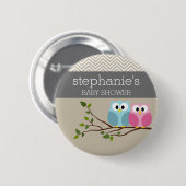 Badge Rond 5 Cm Chouette mignonne sur Branche bébé fille ou garçon (Devant & derrière)