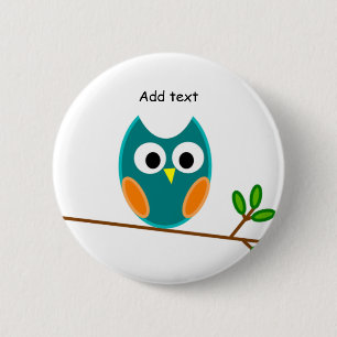 Badge Rond 5 Cm Chouette : Modèle de Chouette bleue et d'or