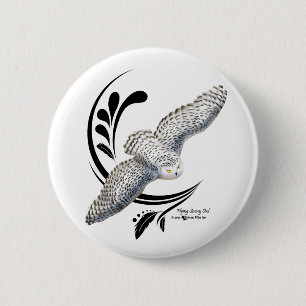 Badge Rond 5 Cm Chouette neige volante