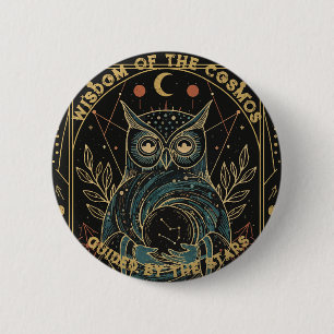 Badge Rond 5 Cm Chouette Oracle Cosmique • Céleste Mystique