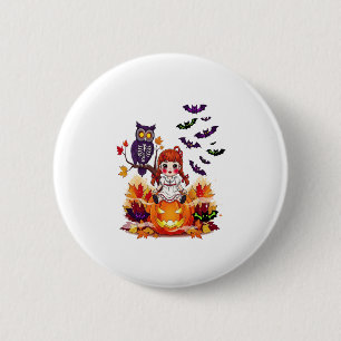 Badge Rond 5 Cm Chouette poupée d'Halloween mignonne