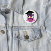 Badge Rond 5 Cm Chouette pourpre avec bouton de graduation Casquet (En situation)
