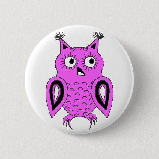 Badge Rond 5 Cm Chouette rose (Devant)