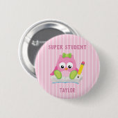 Badge Rond 5 Cm Chouette rose Super étudiant (Devant & derrière)