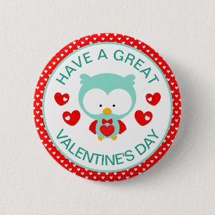 Badge Rond 5 Cm Chouette sarcelle mignonne et Saint-Valentin coeur