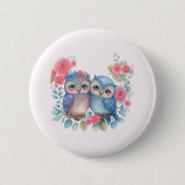 Badge Rond 5 Cm Chouettes amoureuses Assis sur une branche d'arbre (Devant)
