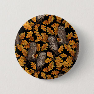 Badge Rond 5 Cm Chouettes d'automne sur noir