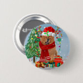 Badge Rond 5 Cm Chow Chow Chien en neige avec cadeaux de Noël (Devant & derrière)