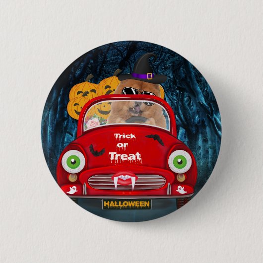 Badge Rond 5 Cm Chow Chow Chig Conduire voiture effrayant Hallowee (Devant)