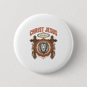 Badge Rond 5 Cm Christ Jésus Lion Vintage Foi